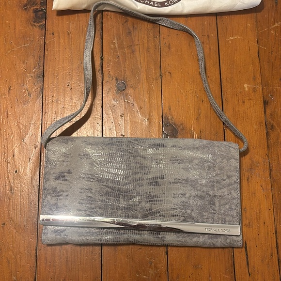 Michael Kors Metallic Leather Croc Clutch Handbag - Picture 5 of 8